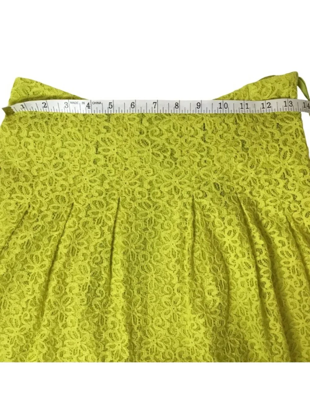 ANTHROPOLOGIE HD IN PARIS Lime Green Textured Lace Pleated A-Line Skater Skirt 0